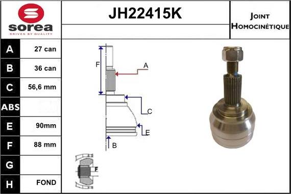 Sera JH22415K - Шарнирный комплект, ШРУС, приводной вал autospares.lv