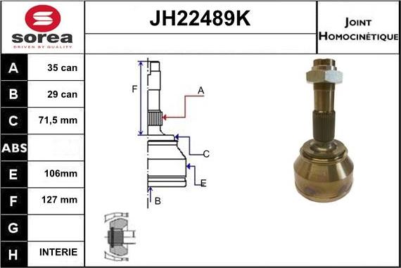 Sera JH22489K - Шарнирный комплект, ШРУС, приводной вал autospares.lv