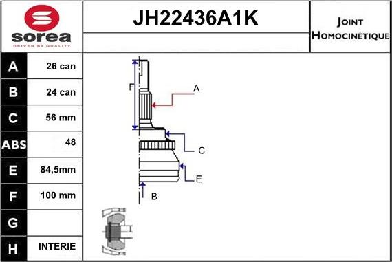 Sera JH22436A1K - Шарнирный комплект, ШРУС, приводной вал autospares.lv