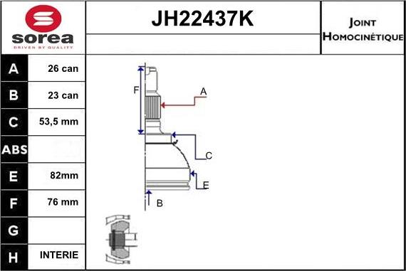 Sera JH22437K - Шарнирный комплект, ШРУС, приводной вал autospares.lv