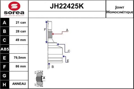 Sera JH22425K - Шарнирный комплект, ШРУС, приводной вал autospares.lv