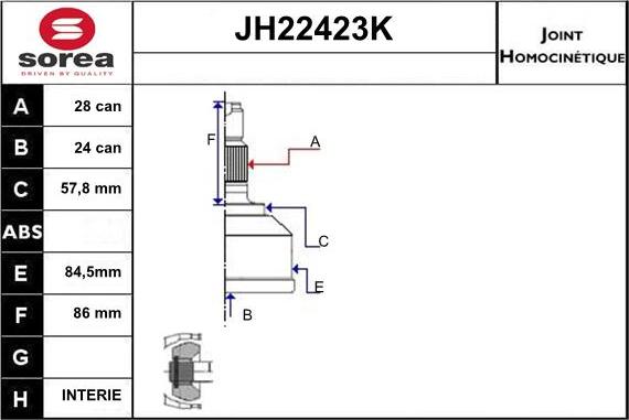 Sera JH22423K - Шарнирный комплект, ШРУС, приводной вал autospares.lv