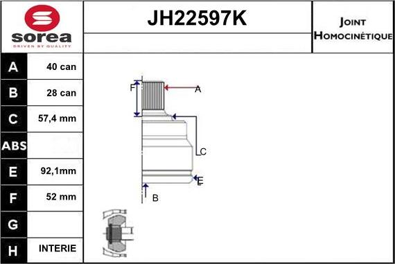 Sera JH22597K - Шарнирный комплект, ШРУС, приводной вал autospares.lv