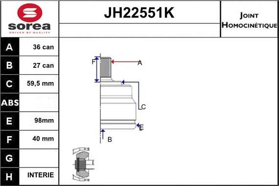 Sera JH22551K - Шарнирный комплект, ШРУС, приводной вал autospares.lv