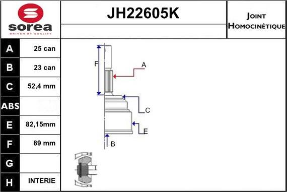 Sera JH22605K - Шарнирный комплект, ШРУС, приводной вал autospares.lv