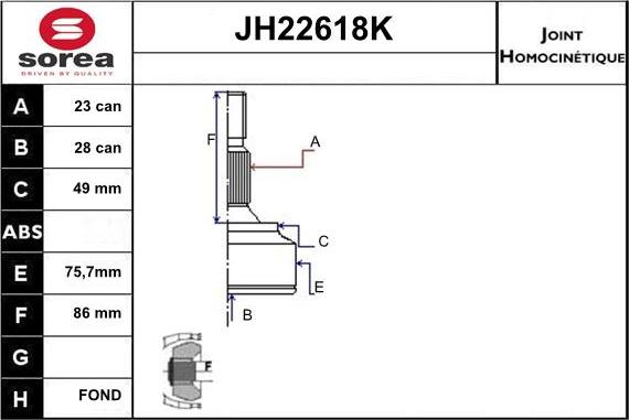 Sera JH22618K - Шарнирный комплект, ШРУС, приводной вал autospares.lv