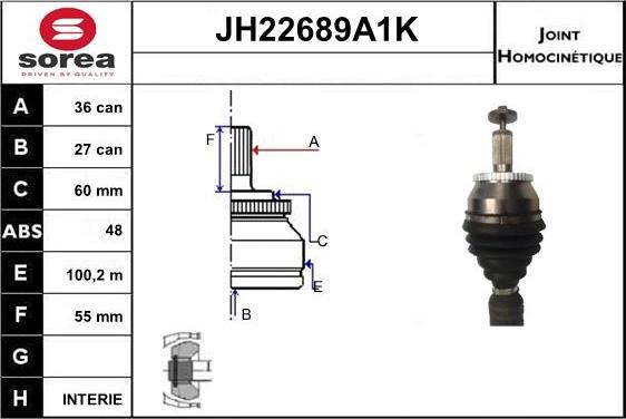 Sera JH22689A1K - Шарнирный комплект, ШРУС, приводной вал autospares.lv