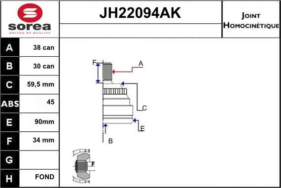 Sera JH22094AK - Шарнирный комплект, ШРУС, приводной вал autospares.lv