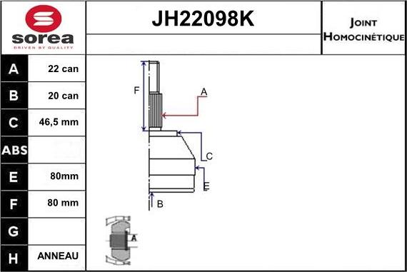 Sera JH22098K - Шарнирный комплект, ШРУС, приводной вал autospares.lv