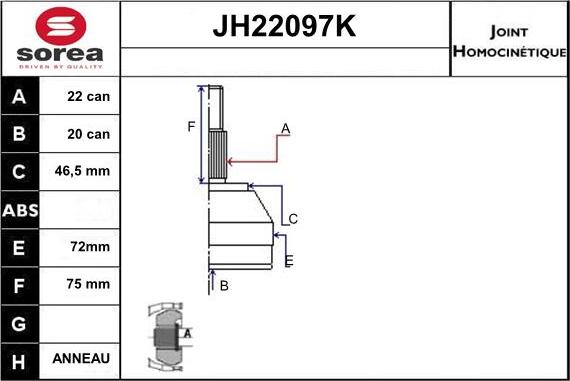 Sera JH22097K - Шарнирный комплект, ШРУС, приводной вал autospares.lv