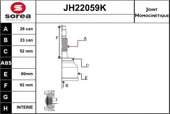 Sera JH22059K - Шарнирный комплект, ШРУС, приводной вал autospares.lv