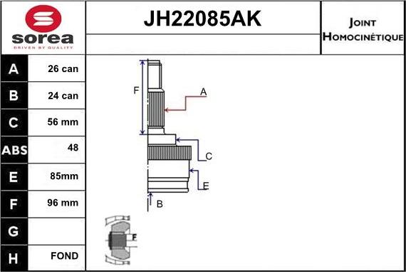 Sera JH22085AK - Шарнирный комплект, ШРУС, приводной вал autospares.lv