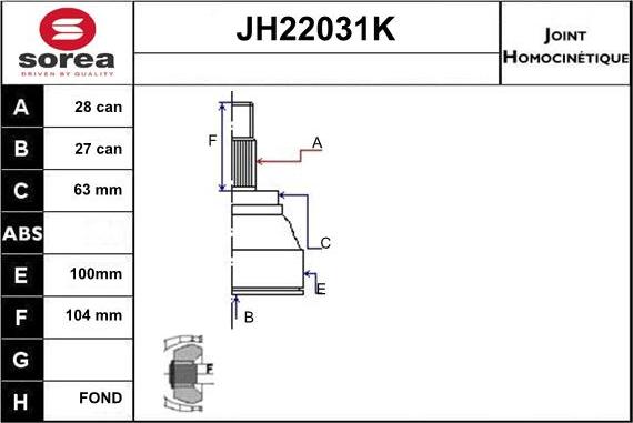 Sera JH22031K - Шарнирный комплект, ШРУС, приводной вал autospares.lv