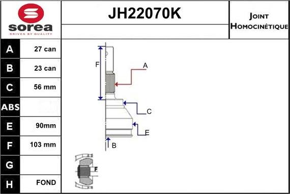 Sera JH22070K - Шарнирный комплект, ШРУС, приводной вал autospares.lv