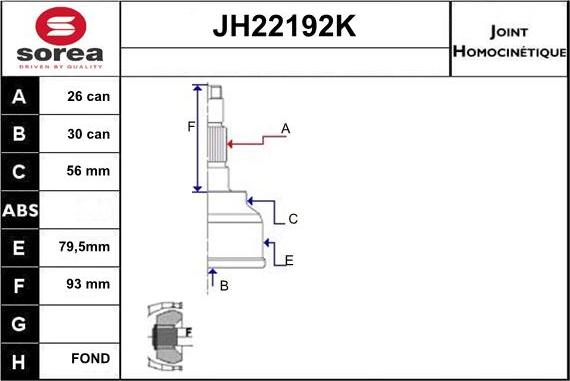 Sera JH22192K - Шарнирный комплект, ШРУС, приводной вал autospares.lv