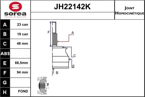 Sera JH22142K - Шарнирный комплект, ШРУС, приводной вал autospares.lv