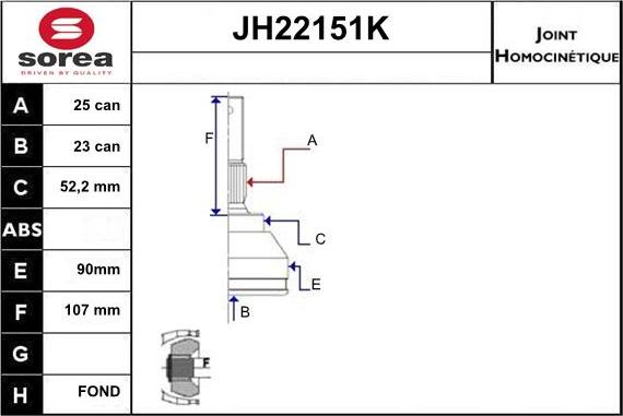 Sera JH22151K - Шарнирный комплект, ШРУС, приводной вал autospares.lv