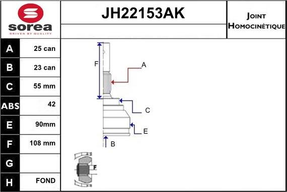 Sera JH22153AK - Шарнирный комплект, ШРУС, приводной вал autospares.lv