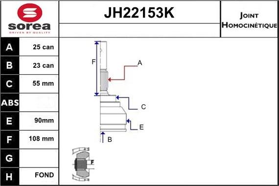 Sera JH22153K - Шарнирный комплект, ШРУС, приводной вал autospares.lv