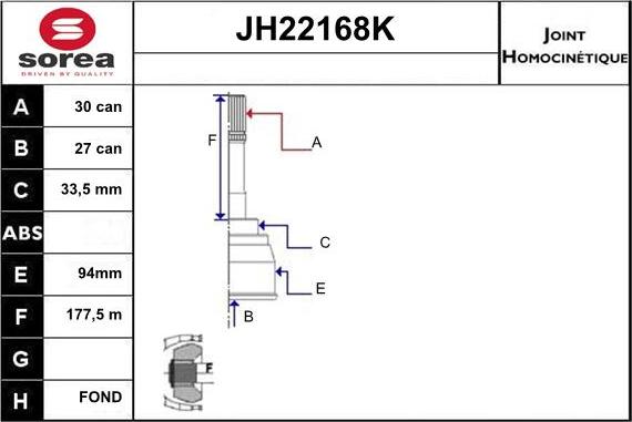 Sera JH22168K - Шарнирный комплект, ШРУС, приводной вал autospares.lv