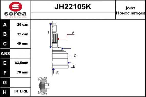Sera JH22105K - Шарнирный комплект, ШРУС, приводной вал autospares.lv