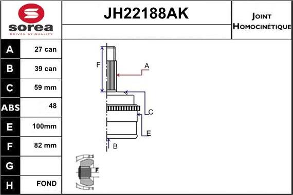 Sera JH22188AK - Шарнирный комплект, ШРУС, приводной вал autospares.lv