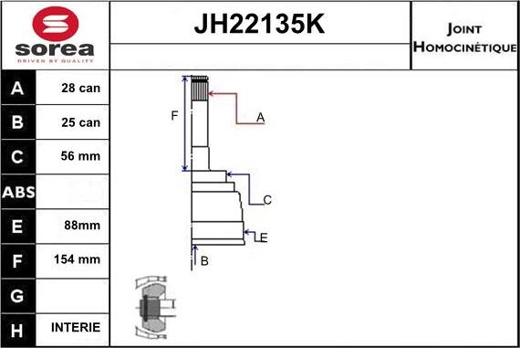 Sera JH22135K - Шарнирный комплект, ШРУС, приводной вал autospares.lv