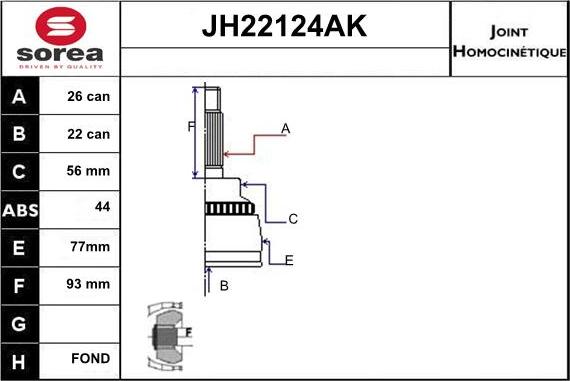 Sera JH22124AK - Шарнирный комплект, ШРУС, приводной вал autospares.lv