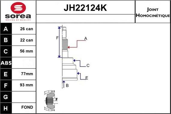 Sera JH22124K - Шарнирный комплект, ШРУС, приводной вал autospares.lv