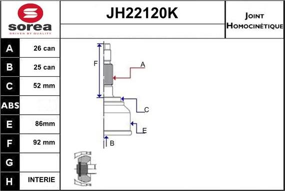 Sera JH22120K - Шарнирный комплект, ШРУС, приводной вал autospares.lv