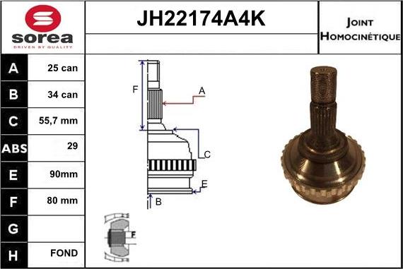 Sera JH22174A4K - Шарнирный комплект, ШРУС, приводной вал autospares.lv