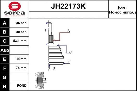 Sera JH22173K - Шарнирный комплект, ШРУС, приводной вал autospares.lv