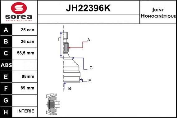 Sera JH22396K - Шарнирный комплект, ШРУС, приводной вал autospares.lv