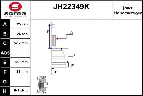 Sera JH22349K - Шарнирный комплект, ШРУС, приводной вал autospares.lv