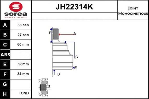 Sera JH22314K - Шарнирный комплект, ШРУС, приводной вал autospares.lv