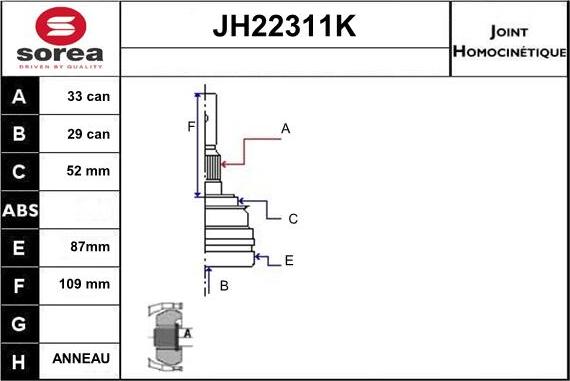 Sera JH22311K - Шарнирный комплект, ШРУС, приводной вал autospares.lv