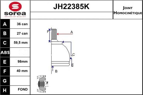 Sera JH22385K - Шарнирный комплект, ШРУС, приводной вал autospares.lv