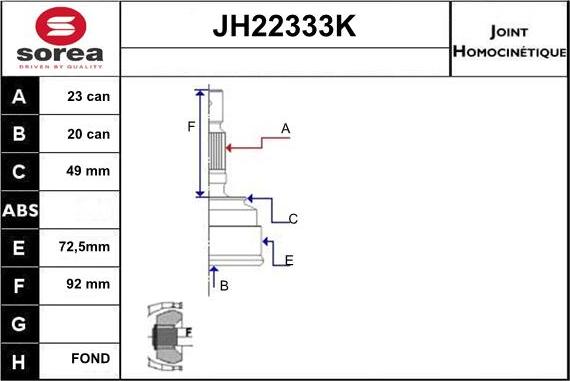 Sera JH22333K - Шарнирный комплект, ШРУС, приводной вал autospares.lv