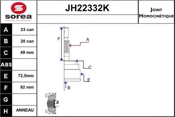 Sera JH22332K - Шарнирный комплект, ШРУС, приводной вал autospares.lv