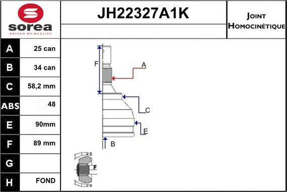 Sera JH22327A1K - Шарнирный комплект, ШРУС, приводной вал autospares.lv