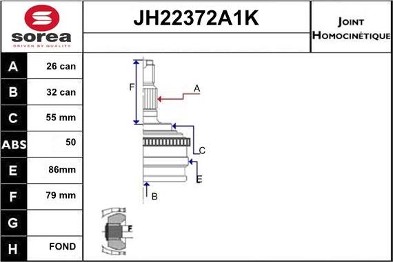 Sera JH22372A1K - Шарнирный комплект, ШРУС, приводной вал autospares.lv