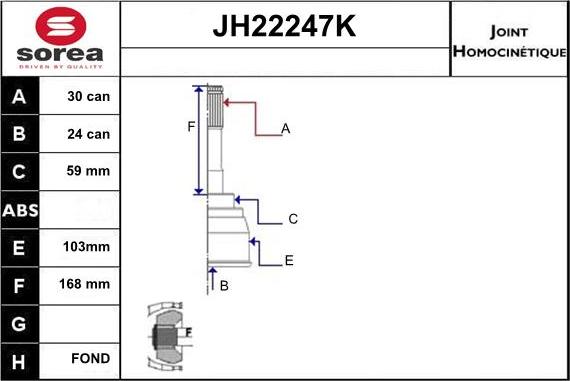 Sera JH22247K - Шарнирный комплект, ШРУС, приводной вал autospares.lv