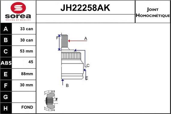 Sera JH22258AK - Шарнирный комплект, ШРУС, приводной вал autospares.lv