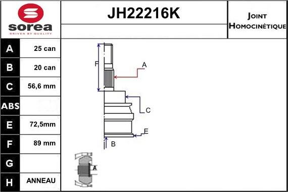 Sera JH22216K - Шарнирный комплект, ШРУС, приводной вал autospares.lv