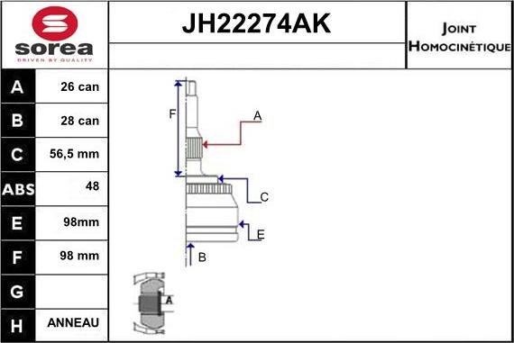 Sera JH22274AK - Шарнирный комплект, ШРУС, приводной вал autospares.lv