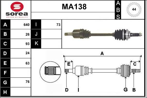 Sera MA138 - Приводной вал autospares.lv