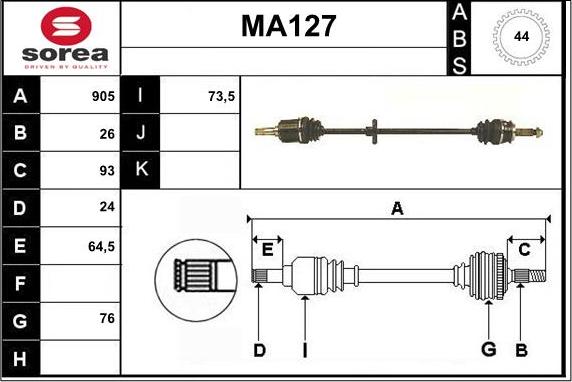 Sera MA127 - Приводной вал autospares.lv