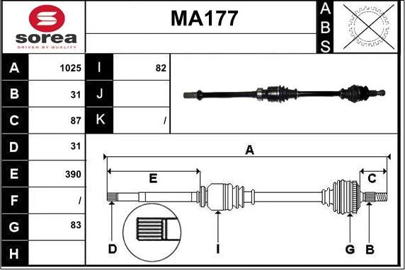 Sera MA177 - Приводной вал autospares.lv