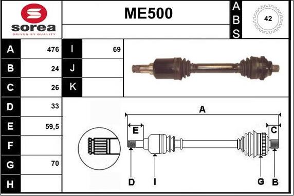 Sera ME500 - Приводной вал autospares.lv