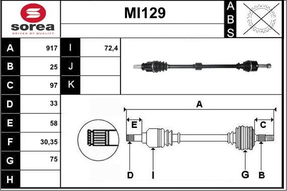 Sera MI129 - Приводной вал autospares.lv